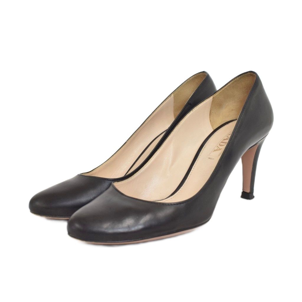 プラダ PRADA パンプス ハイヒール ラウンドトゥ 38 黒 ブラック ■ECE004