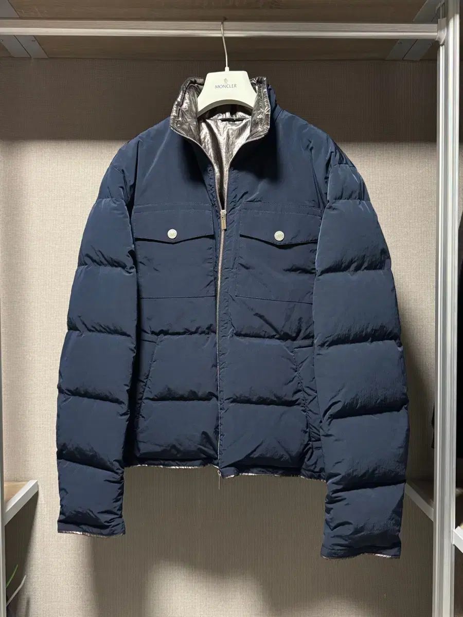 エルメス キルティング リバーシブル ダウン ジャケット ネイビー 50