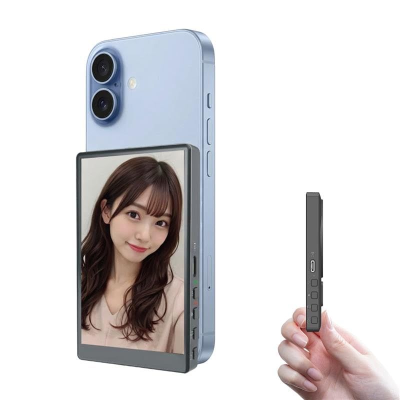ケイヨウスマホ用自撮りモニター Camee (キャミー) iPhone専用 外カメラモニター 磁石取付け magsafe対応 遠隔シャッターボタン付き 95g軽量 Instagram・BeReal・Tiktok撮影に最適 ミラーリング接続 E 02ab1c21