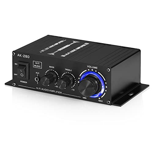 Nobsound ミニ ステレオ アンプ 40W×2： 高音低音独立調節 ±10dB 車載/家庭兼用 155mm超小型 ブルーLED shu 4730fb87