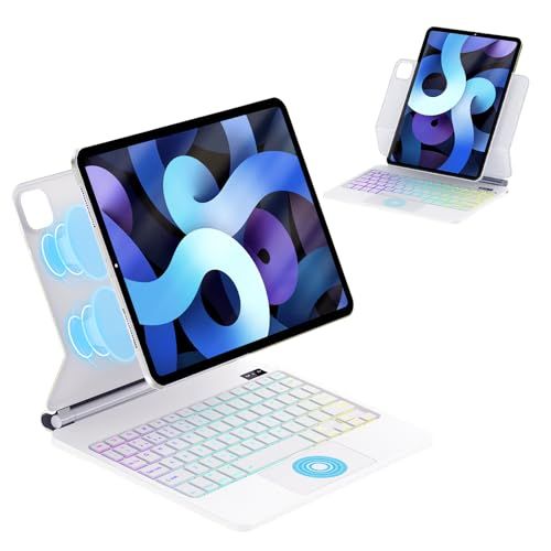 AVNICUD iPad Pro 11インチ(M4 2024、M5 2025)マジックキーボード タッチパッド搭載 ケース付き 磁気吸着式 英語配列 Bluetooth接続 バックライト付き 自動スリープ 多角度調整 USB-C充電対応 ホワ d6d499fb