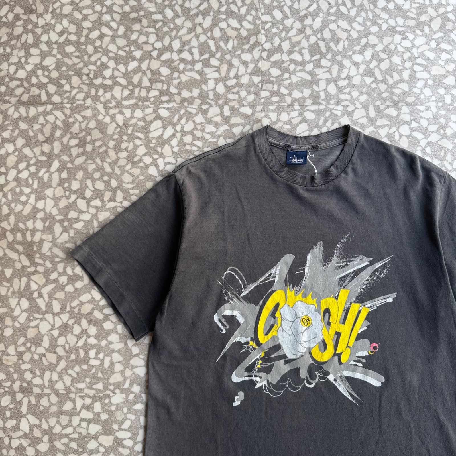 STUSSY / 00’s Design T-shirt size M オールドステューシー　チョーク　コラボ　パンチ　フェード　グラフィック　ストリート sk8 横ノリ 　ショーンフォント　クラッシュ　半袖