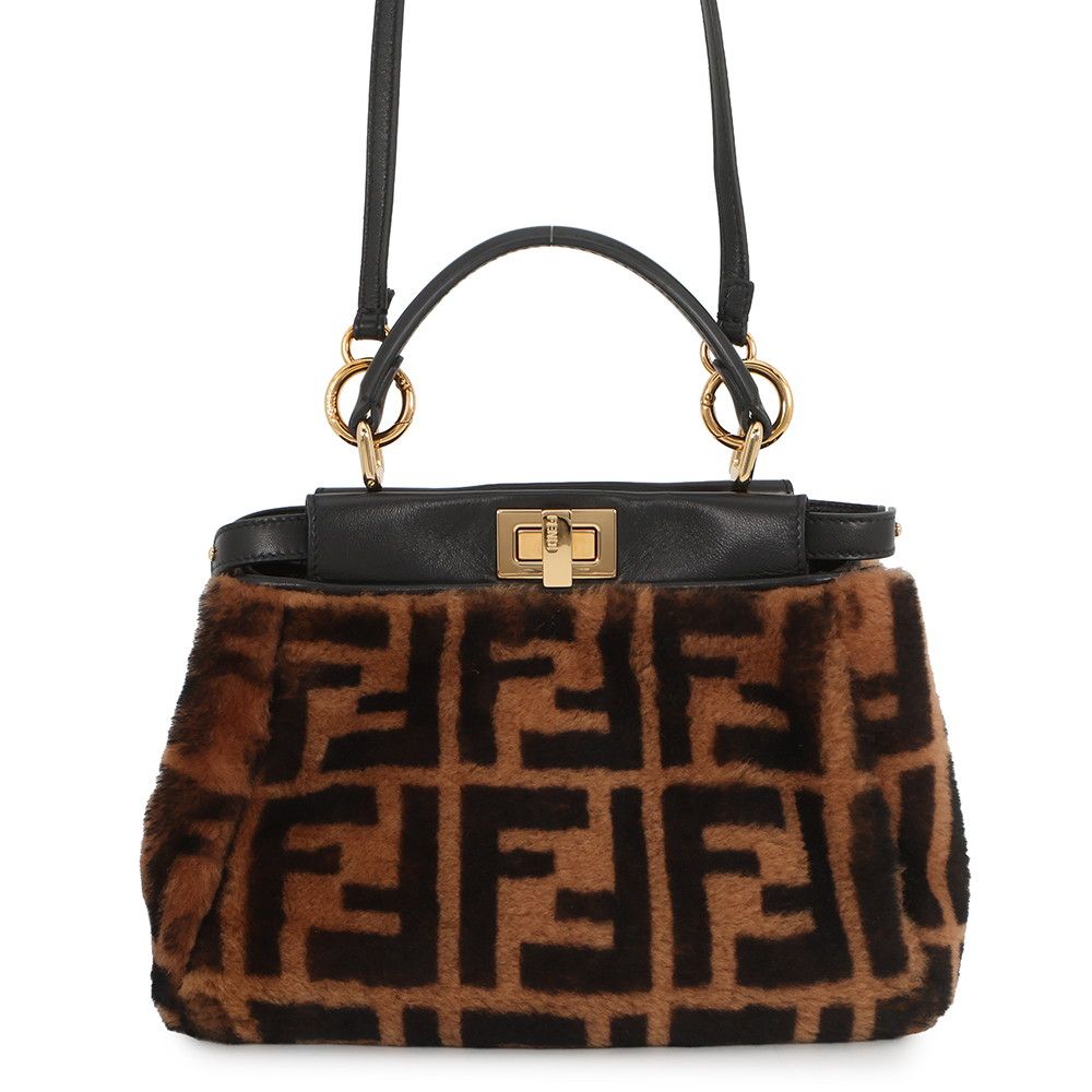 フェンディ ハンドバッグ ミニ ピーカブー ムートン/レザー 8BN244 FENDI バッグ ショルダーバッグ 黒