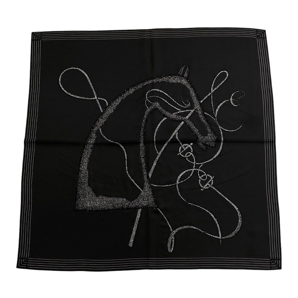 エルメス スカーフ カレ90 シュヴァル・ドゥ・ニュイ・エンブロイダード Cheval de Nuit embroidered 黒