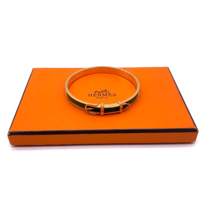【中古】美品 HERMES エルメス ベルト モチーフ ゴールド バングル fY04119N