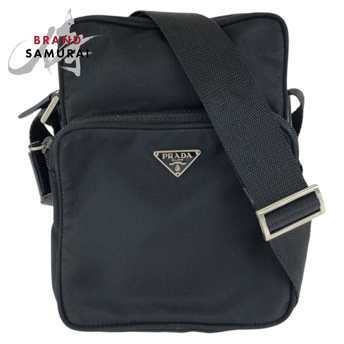 美品 PRADA プラダ テスート 三角ロゴプレート ブラック 黒 シルバー金具 ナイロン ショルダーバッグ ポシェット レディース 602229【中古】