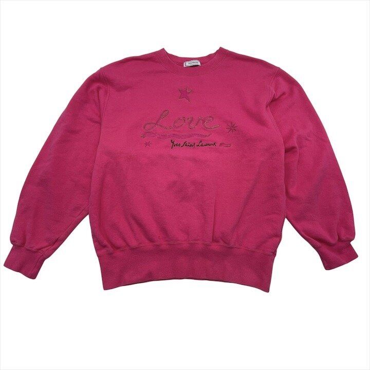良品 YVES SAINT LAURENT イヴサンローラン YSL スウェット 長袖 Mサイズ 綿100％ ピンク レディース ブランド ファッション c302