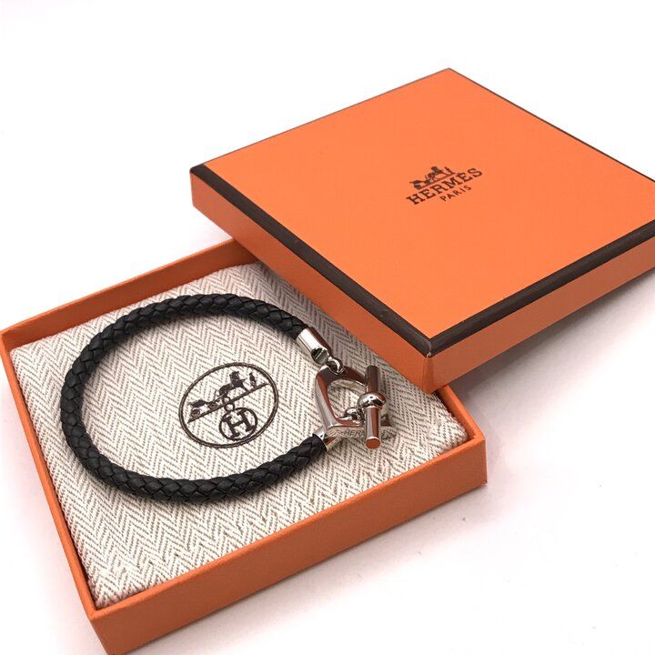 超美品 HERMES エルメス ブレス エトリエ ブラック ブレスレット ブラック シルバー 箱付き アクセサリー k7660