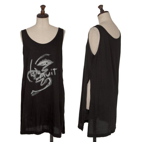 ヨウジヤマモト ファムYohji Yamamoto FEMME ドローイングアイプリントスリットタンクトップ 黒2