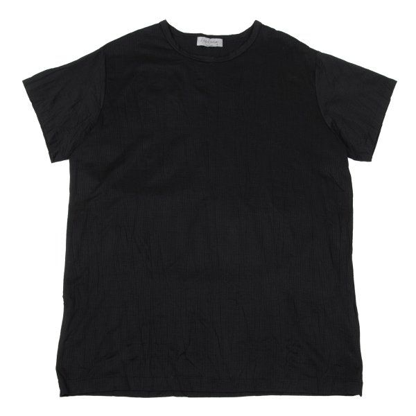ヨウジヤマモト プールオムYohji Yamamoto POUR HOMME ストライプ織りシワ加工Tシャツ 黒3