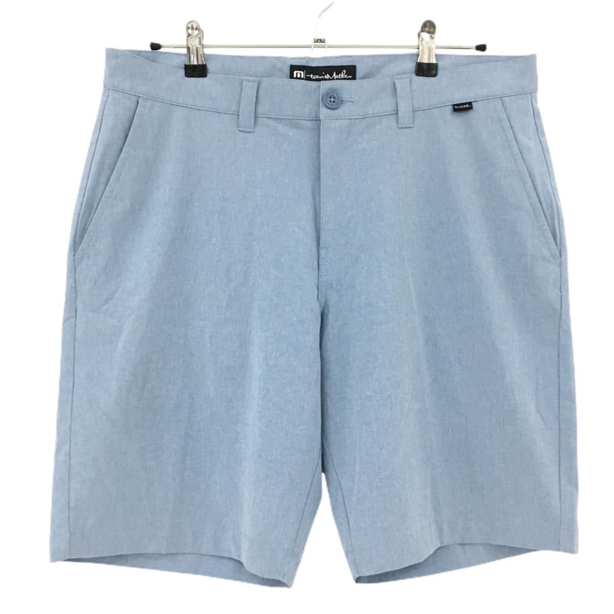 【美品】トラヴィスマシュー ハーフパンツ 杢ライトブルー ストレッチ メンズ 34 ゴルフウェア TravisMathew