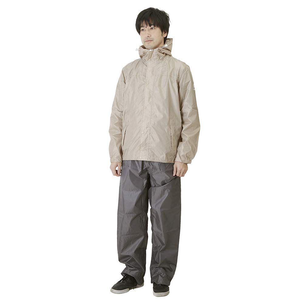 ☆新品☆マック(Makku) レインスーツ 上下 メンズ (透湿度:2000g/m2-24HR) (耐水圧:10000mmH2O) (フード収納) (リュックINジャケット) (防水収納バック付き) LL カーキー AS7600 6341e56f