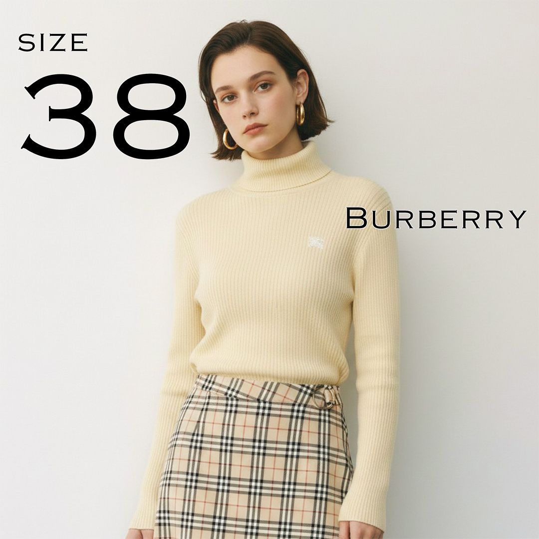 イタリア製糸使用✨️バーバリーブルーレーベル タートルネック リブニット 38 BURBERRY BLUE LABELバーバリー ブルーレーベル 胸ロゴ刺繍 イタリア製