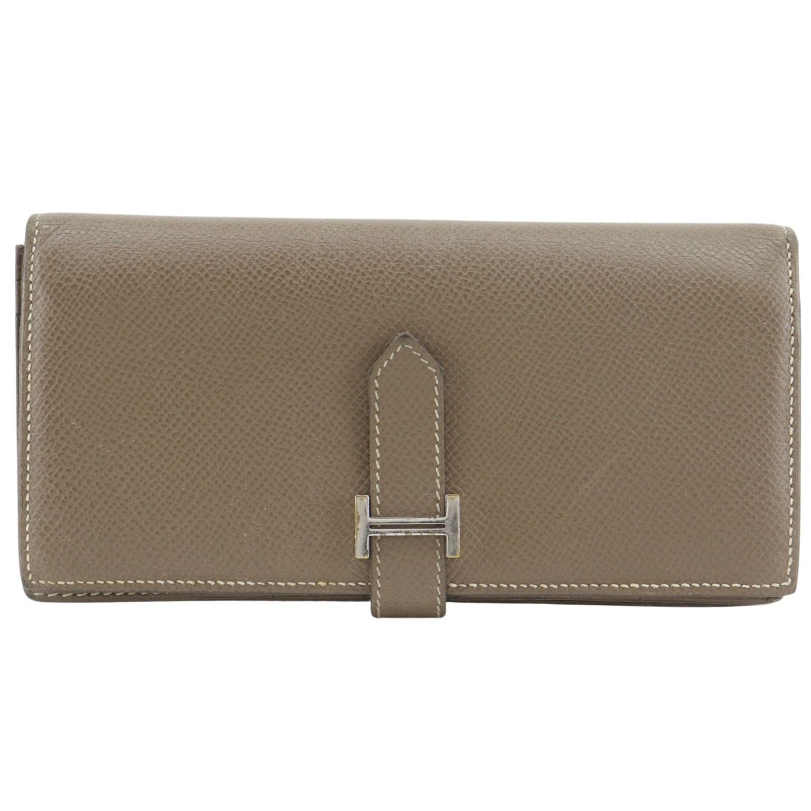 【HERMES】エルメス ベアンスフレ ヴォーエプソン エトゥープ シルバー金具 □O ユニセックス 長財布