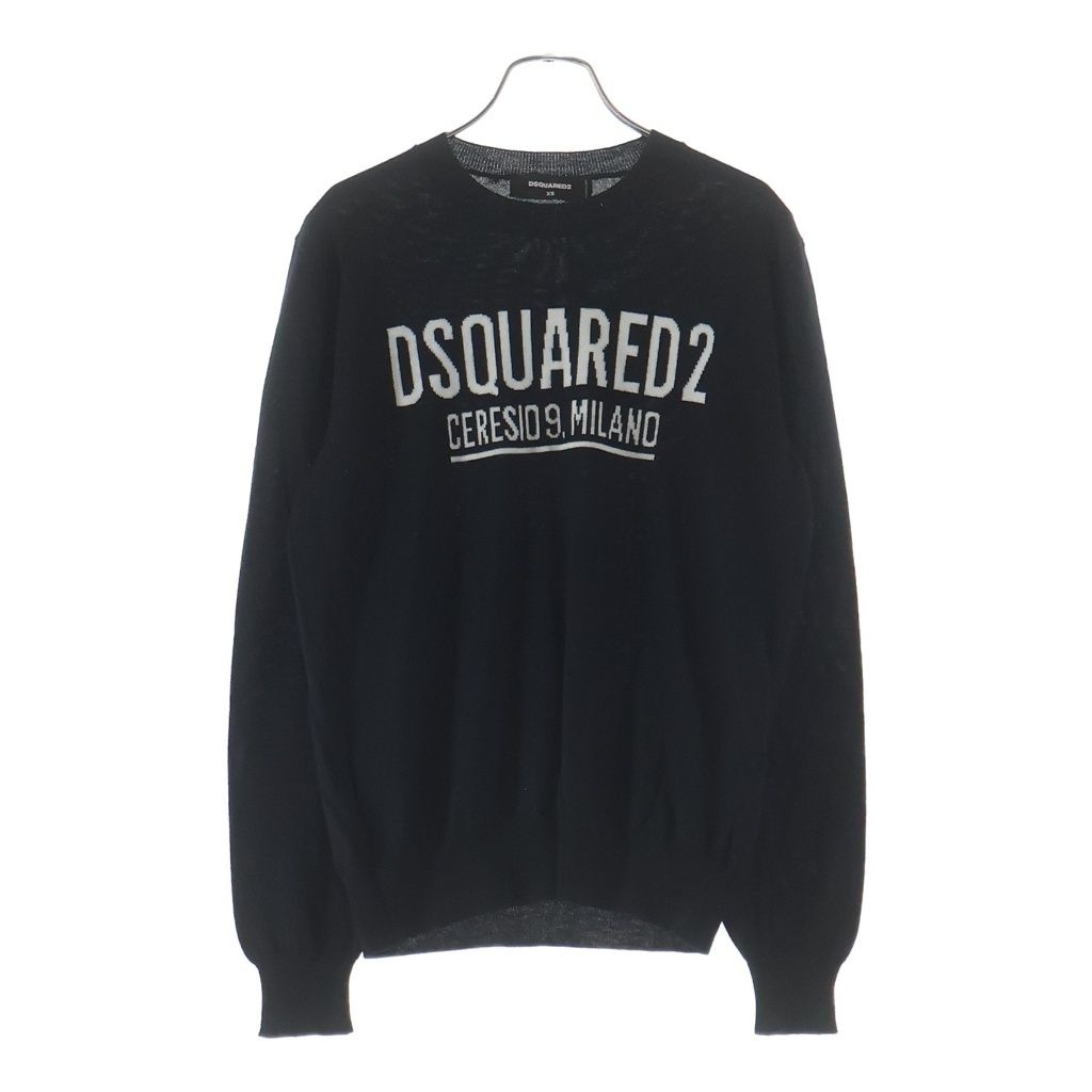 DSQUARED2 (ディースクエアード) 21AW フロントロゴ クルーネック ウールニット セーター ブラック S71HA1121 S17435