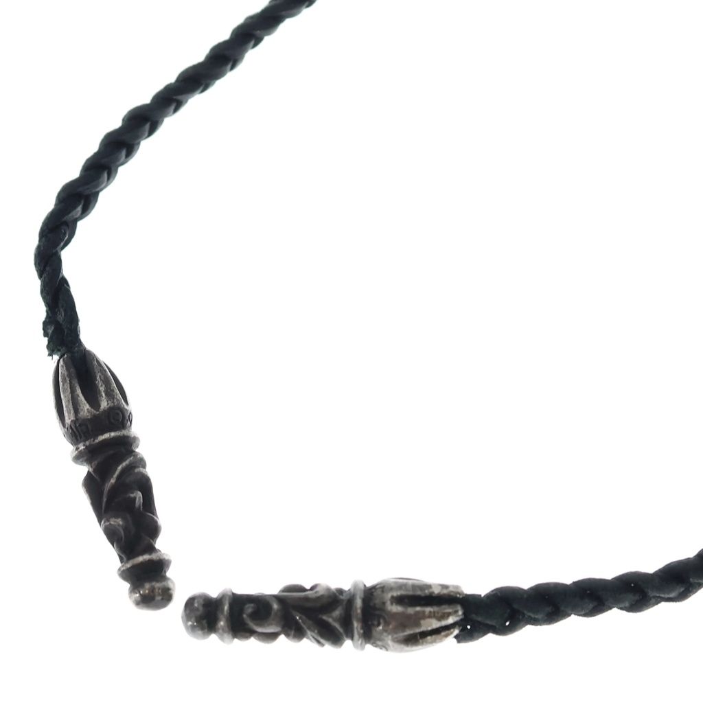 CHROME HEARTS (クロムハーツ) LEATHER BRAID SCROLL ネックレス レザーブレイドネックレス ブラック/シルバー BCA377