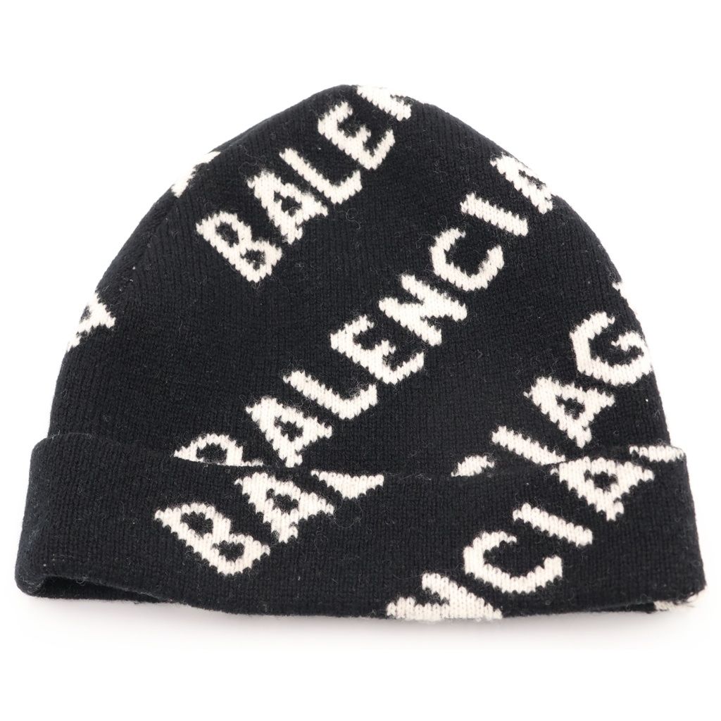 BALENCIAGA (バレンシアガ) ロゴ 総柄 ビーニー ニット帽 ブラック 22,436円