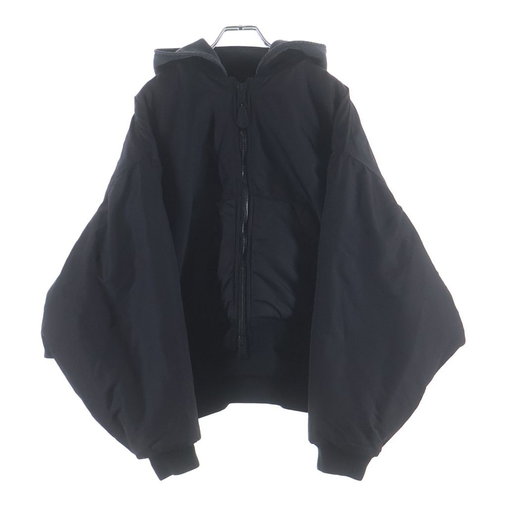 BALENCIAGA (バレンシアガ) UNITY BOMBER スポーツアイコン刺繍 フーデッドボンバージャケット ジップアップブルゾン ブラック 805512 TRO51
