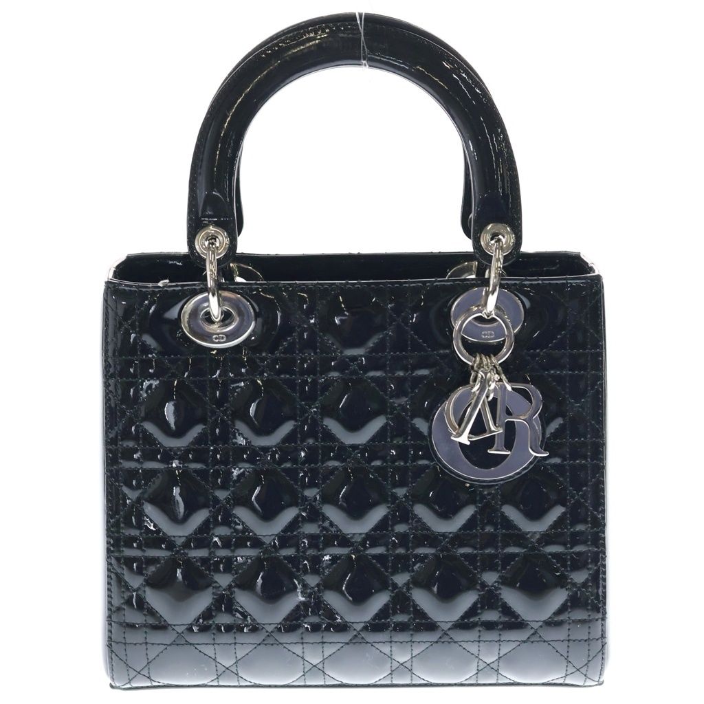 Christian Dior (クリスチャンディオール) レディディオール カナージュ ハンドバッグ 2wayバッグ ショルダーバッグ ブラック パテント レザー シルバー金具