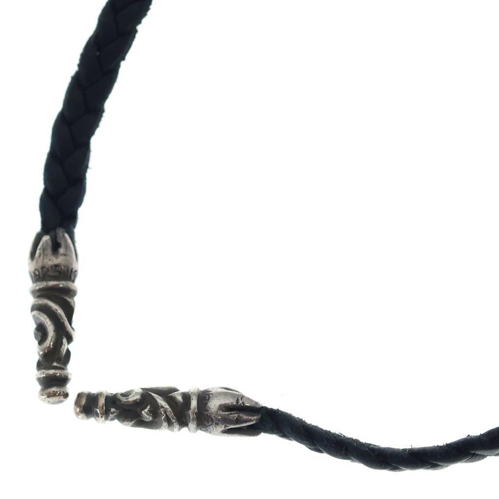 CHROME HEARTS (クロムハーツ) LEATHER BRAID SCROLL ネックレス レザーブレイドネックレス ブラック/シルバー BCA377
