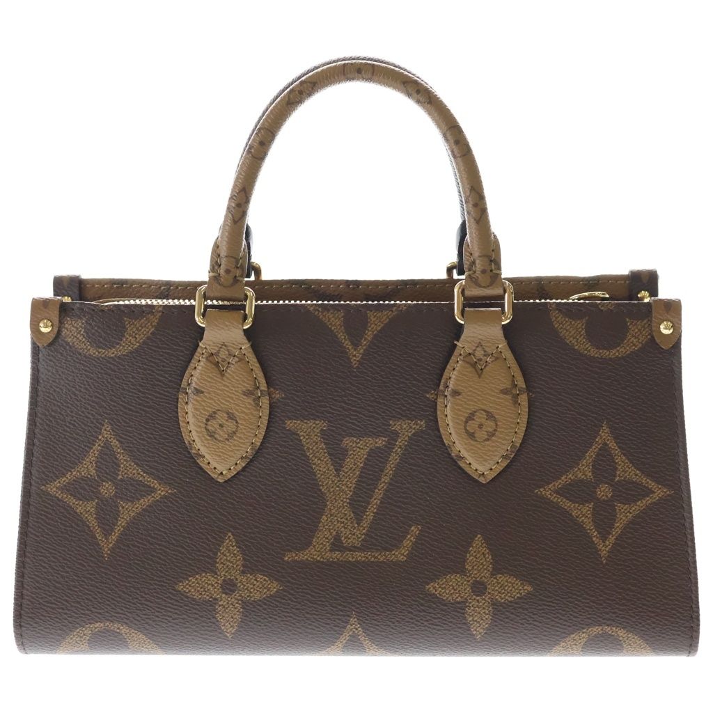 LOUIS VUITTON (ルイヴィトン) モノグラムジャイアントリバース オンザゴーEW ハンドバッグ ブラウン レザー×PVC M46653 ゴールド金具