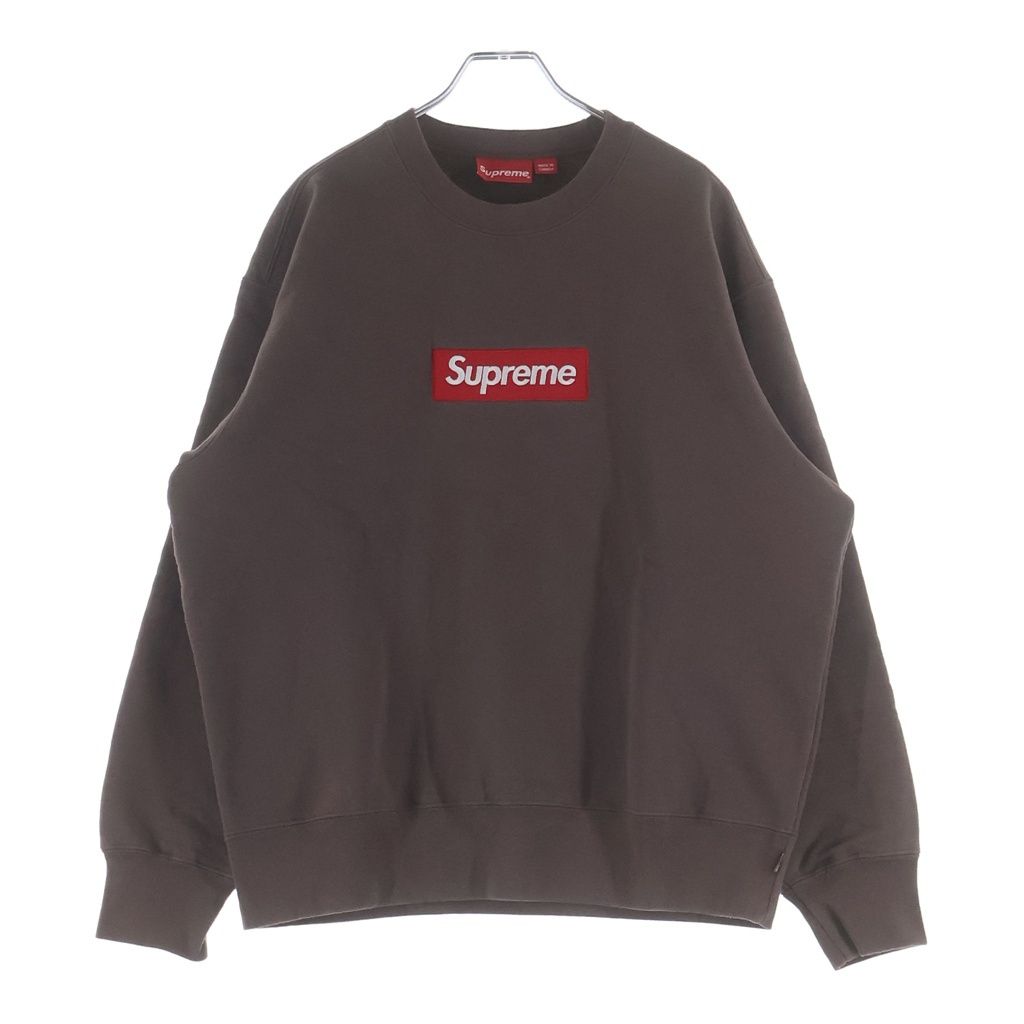SUPREME (シュプリーム) ボックスロゴ クルーネック 刺繍スウェット トレーナー ブラウン #S