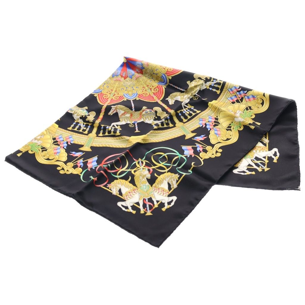 HERMES (エルメス) カレ90 LUNA PARK シルクスカーフ ブラック