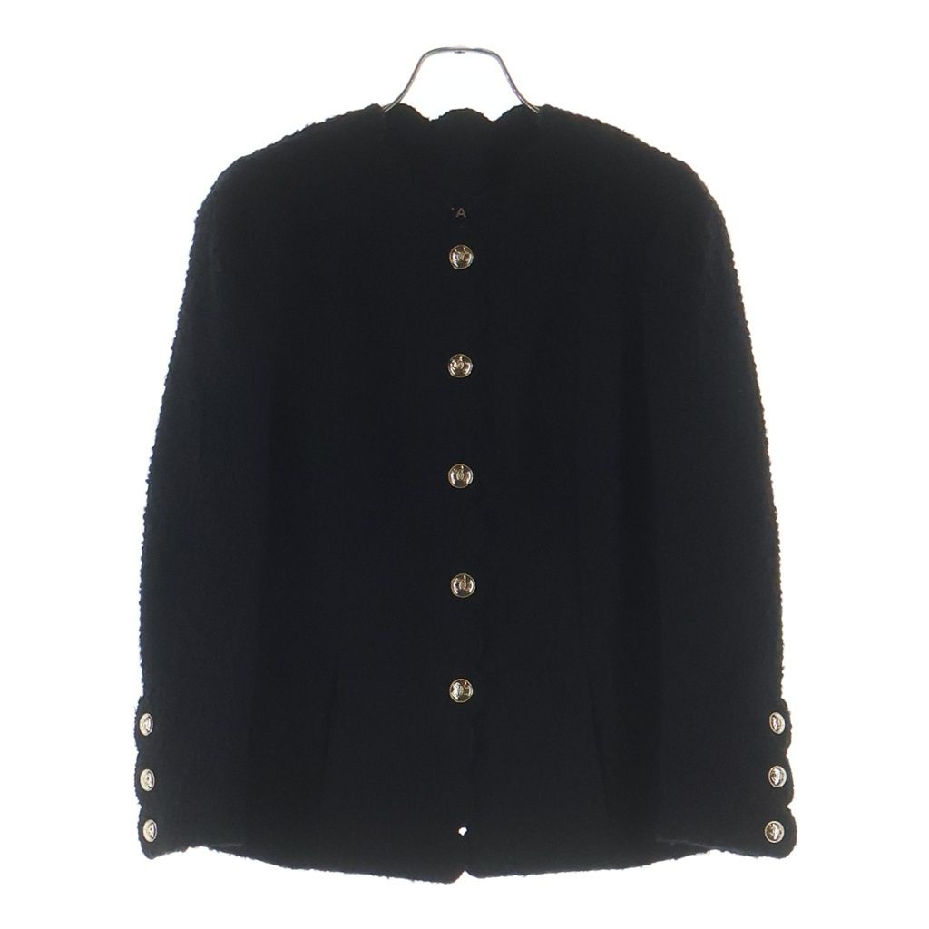 CHANEL (シャネル) ココボタンスカラップ ノーカラーツイードジャケット ブラック#34 P65347V61199