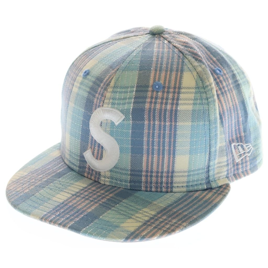SUPREME (シュプリーム) 23SS ×NEW ERA Metallic Plaid S Logo ニューエラ フロントロゴエンブロイダリー ラメデザイン キャップ 帽子 ブルー