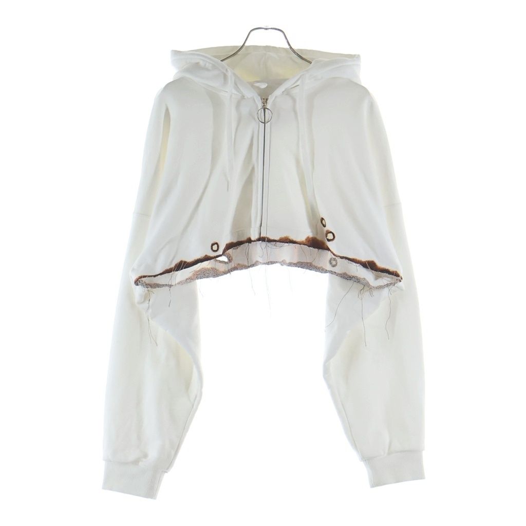 doublet (ダブレット) 22AW BURNING EMBROIDERY ZIP UP HOODIE バーニングエンブロイダリー バックプリント 刺繍 クロップド ジップアップ スウェットパーカー ホワイト 22AW27CS229