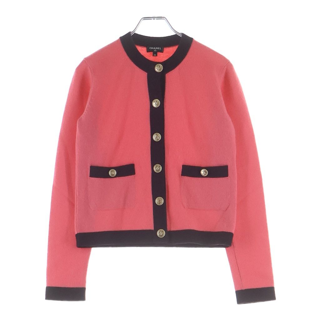 CHANEL (シャネル) ココボタン カーディガン コーラルピンク×パープル P64649K60663