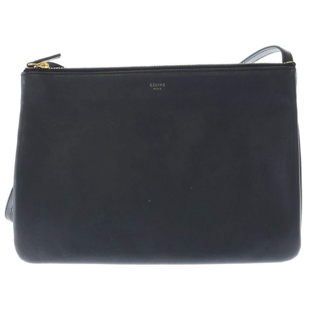 CELINE (セリーヌ) トリオ ラージ ラムスキンショルダーバッグ ゴールド金具 ブラック/ゴールド