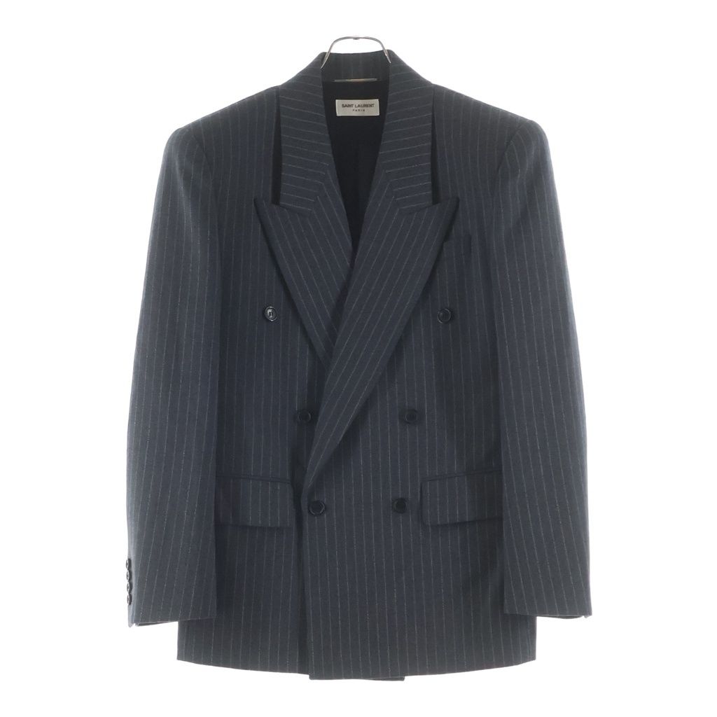 SAINT LAURENT PARIS (サンローランパリ) ストライプ柄 ピークドラペル ストライプ ショルダーパット入り ウールダブルジャケット 786846 Y5H37