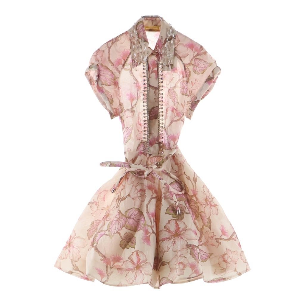ZIMMERMANN (ジマーマン) Matchmaker Flip Dress マッチメーカー フリップ ドレス フラワー総柄プリント ビジュー装飾 ワンピース ピンク レディース 9145DMAT