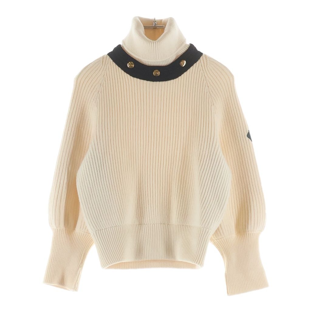 LOUIS VUITTON (ルイヴィトン) 20AW レザーロゴパッチ タートルネック プルオーバー 長袖ニット セーター アイボリー/ブラック レディース FJKL15XZQ
