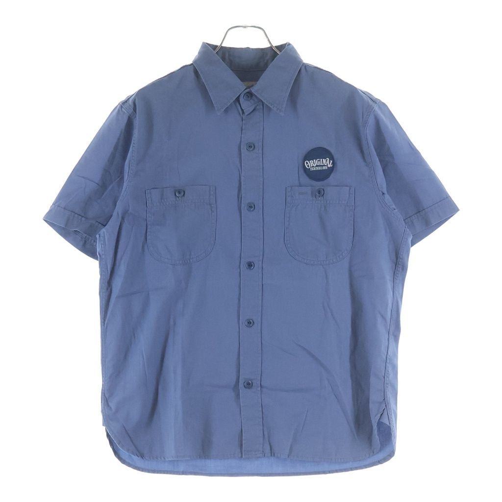 TENDERLOIN (テンダーロイン) T-G.S SHT S/S ロゴワッペン ヘリンボーン 半袖ワークシャツ ブルー