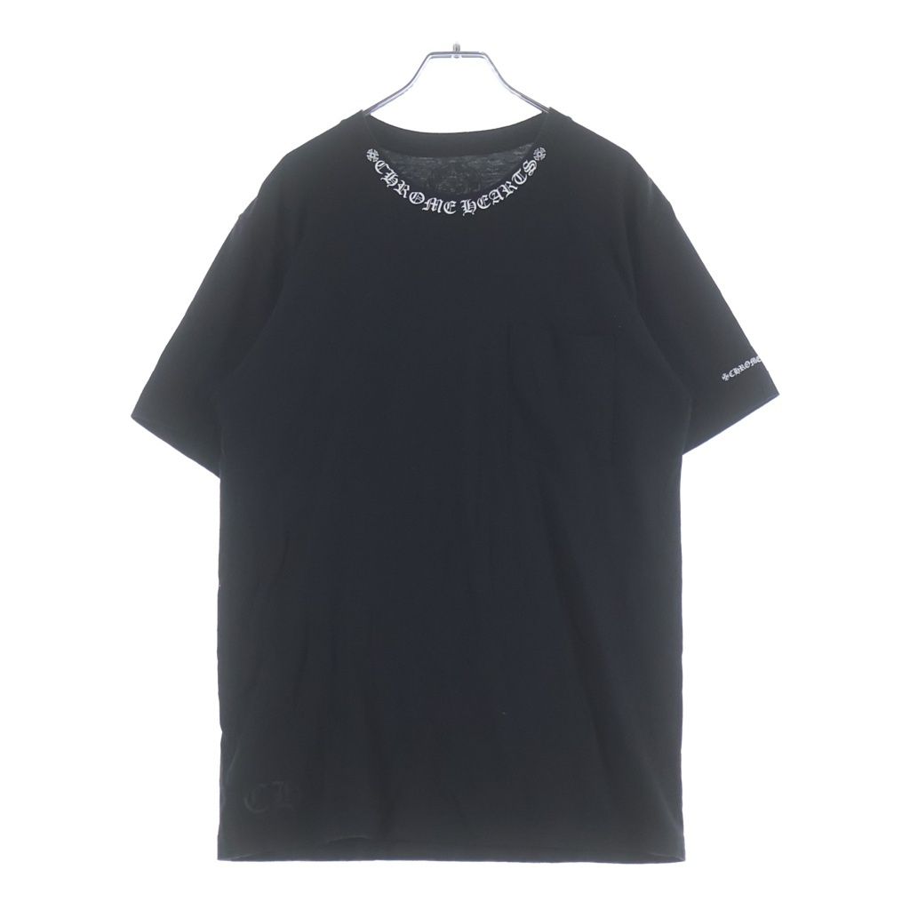 CHROME HEARTS (クロムハーツ) Neck Logo ネックロゴ クルーネック半袖Tシャツカットソー ブラック