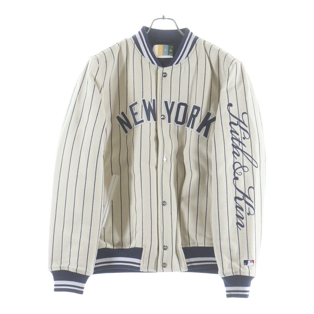 KITH (キス) 21AW ×MLB for New York Yankees Wool Bomber Jacket ニューヨーク ヤンキース ウール ボンバージャケット スタジャン ブルゾン アイボリー KHM010030