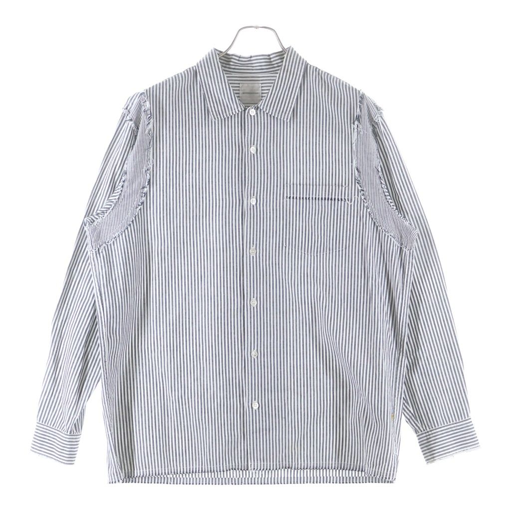 GOODENOUGH (グッドイナフ) ストライプ総柄 カットオフデザイン コットン 長袖シャツ グレー