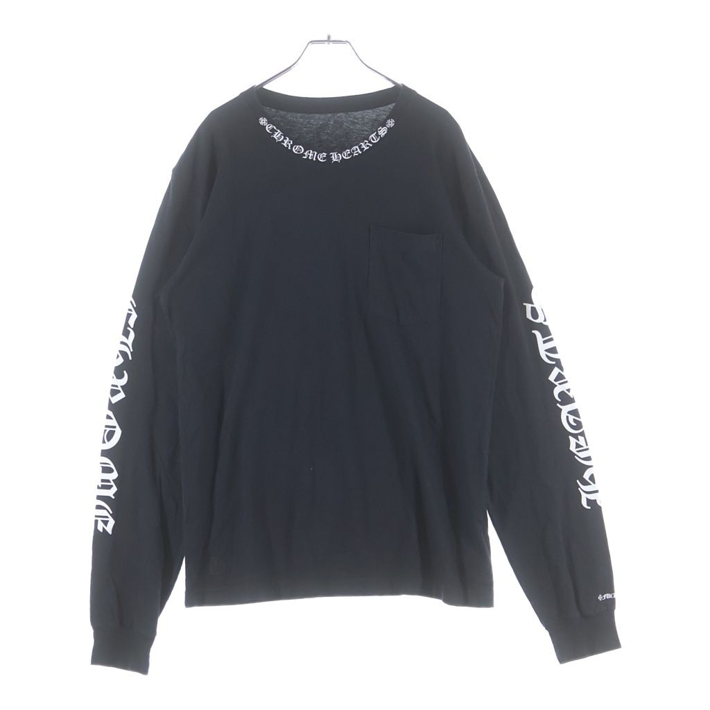 CHROME HEARTS (クロムハーツ) Neck Logo L/S Tee ネックロゴプリント クルーネック長袖Tシャツカットソー ブラック