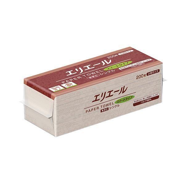 （まとめ）大王製紙 エリエールペーパータオルスマートタイプ 無漂白シングル 小判 200枚 1パック〔×50セット〕