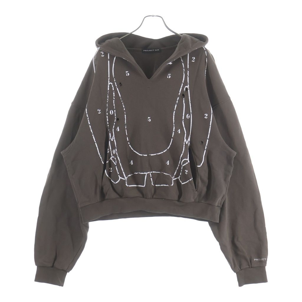 PROJECT G/R (プロジェクトジーアール) 24AW ZYGON HOODIE ダメージ加工プルオーバースウェットパーカー フーディー ブラウン