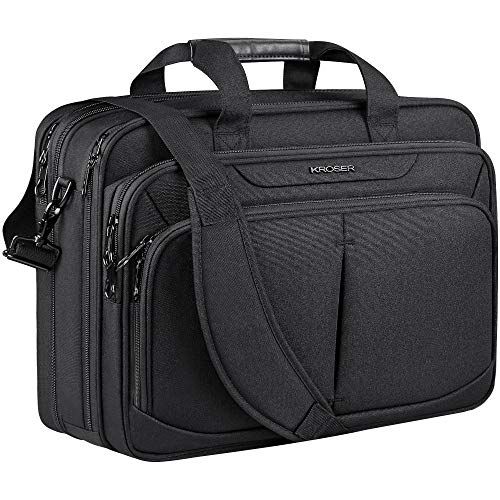 KROSERビジネスバッグ メンズ パソコンバッグ 17.3インチPCバッグ パソコンケース PCカバン 大容量17.1インチバッグ マチ拡張可能 斜め掛けバッグ 大容量/出張/営業/ビジネス/通勤/通学/撥水 メンズ/レディース -ブラック f8ae648b