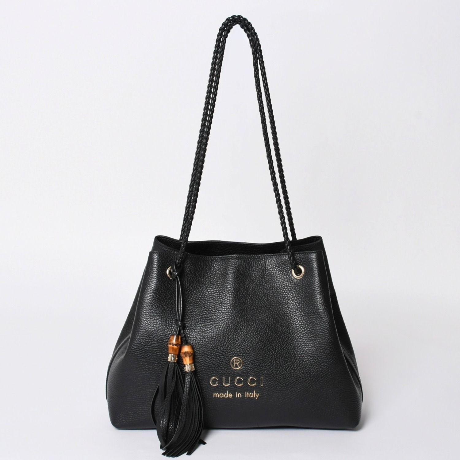 極美品 GUCCI グッチ GGキャンバス レザー ショルダーバッグ トートバッグ バンブー 419689 ブラック ゴールド 美品 中古 4a001645