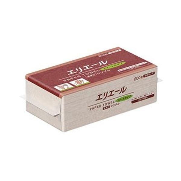 （まとめ）大王製紙 エリエールペーパータオルスマートタイプ 無漂白シングル 中判 200枚/パック 1セット（30パック）〔×3セット〕