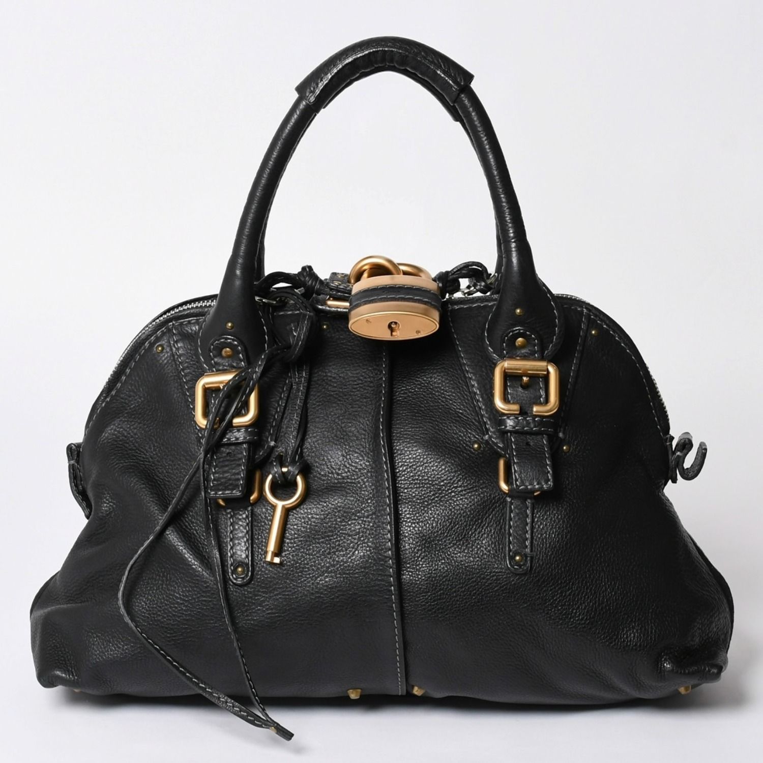 極美品 CHLOE クロエ パディントン ブラック ゴールド金具 ハンドバッグ トートバッグ レザー 04-07-532 4a001669