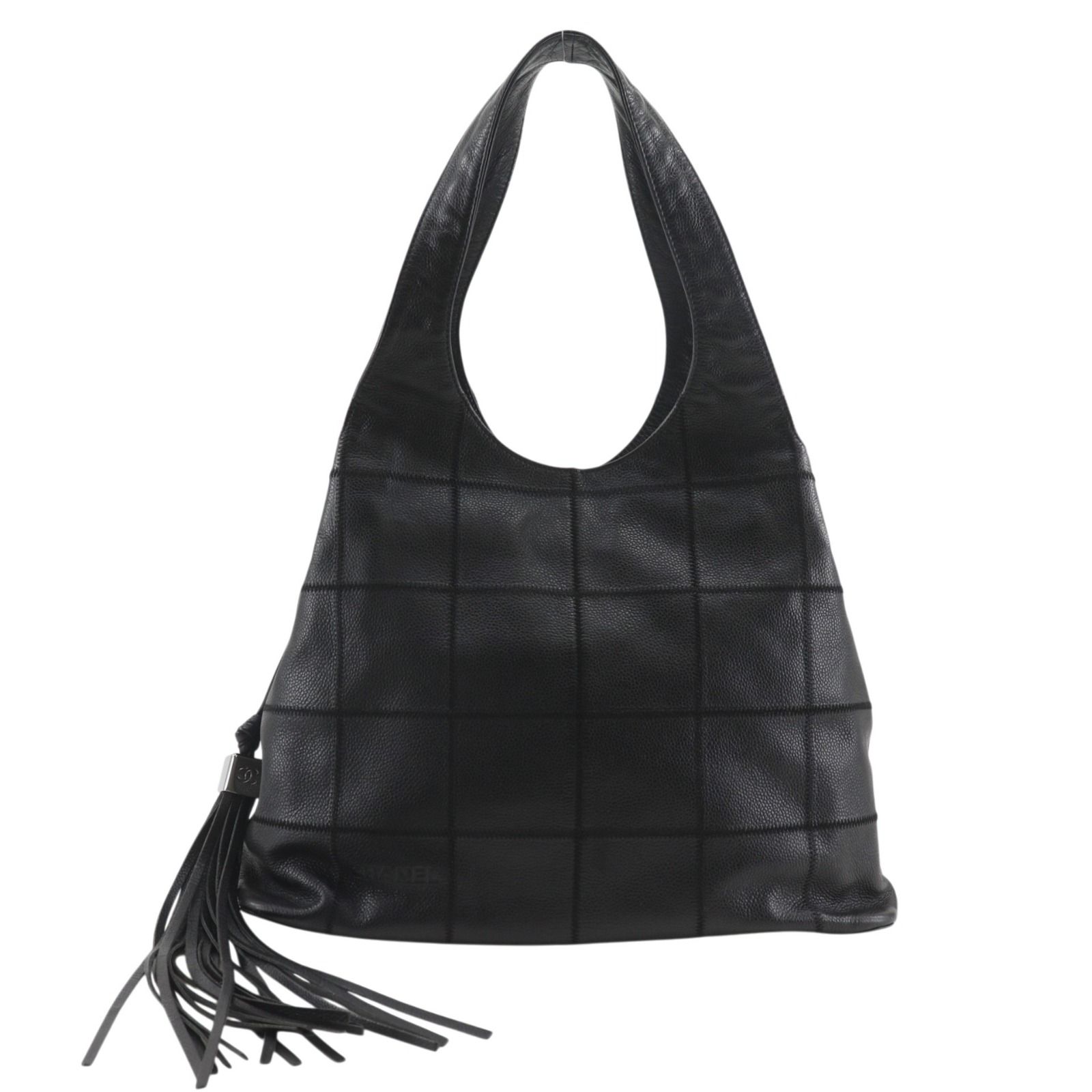 【CHANEL】シャネル チョコバー フリンジ A19983 キャビアスキン 黒 レディース トートバッグ