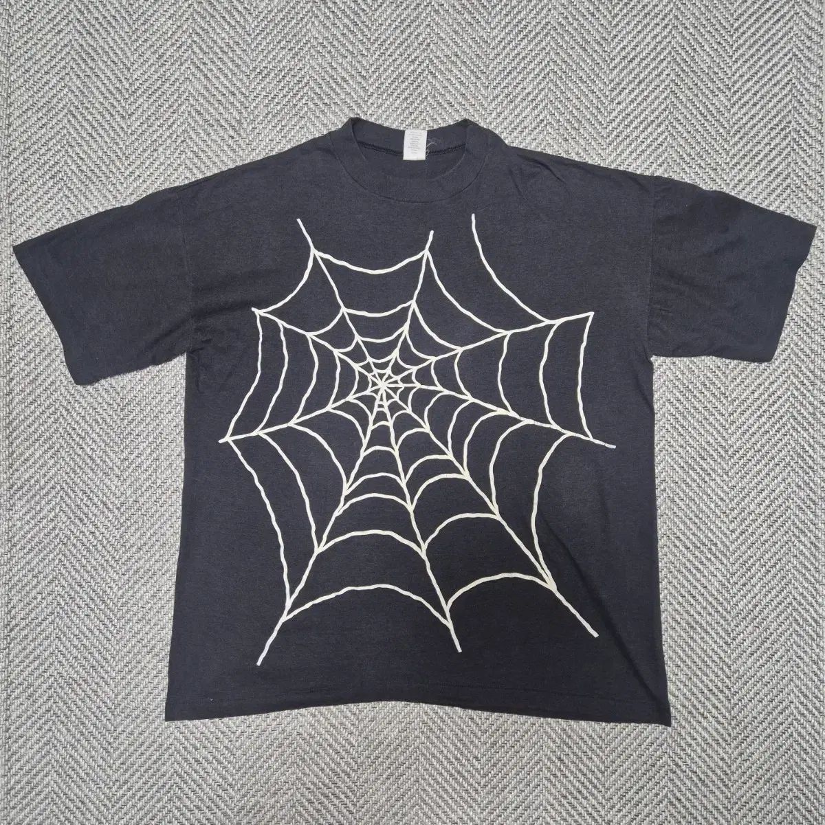 80s スパイダーウェブ プリンティング シングルステッチ Tシャツ (XL)