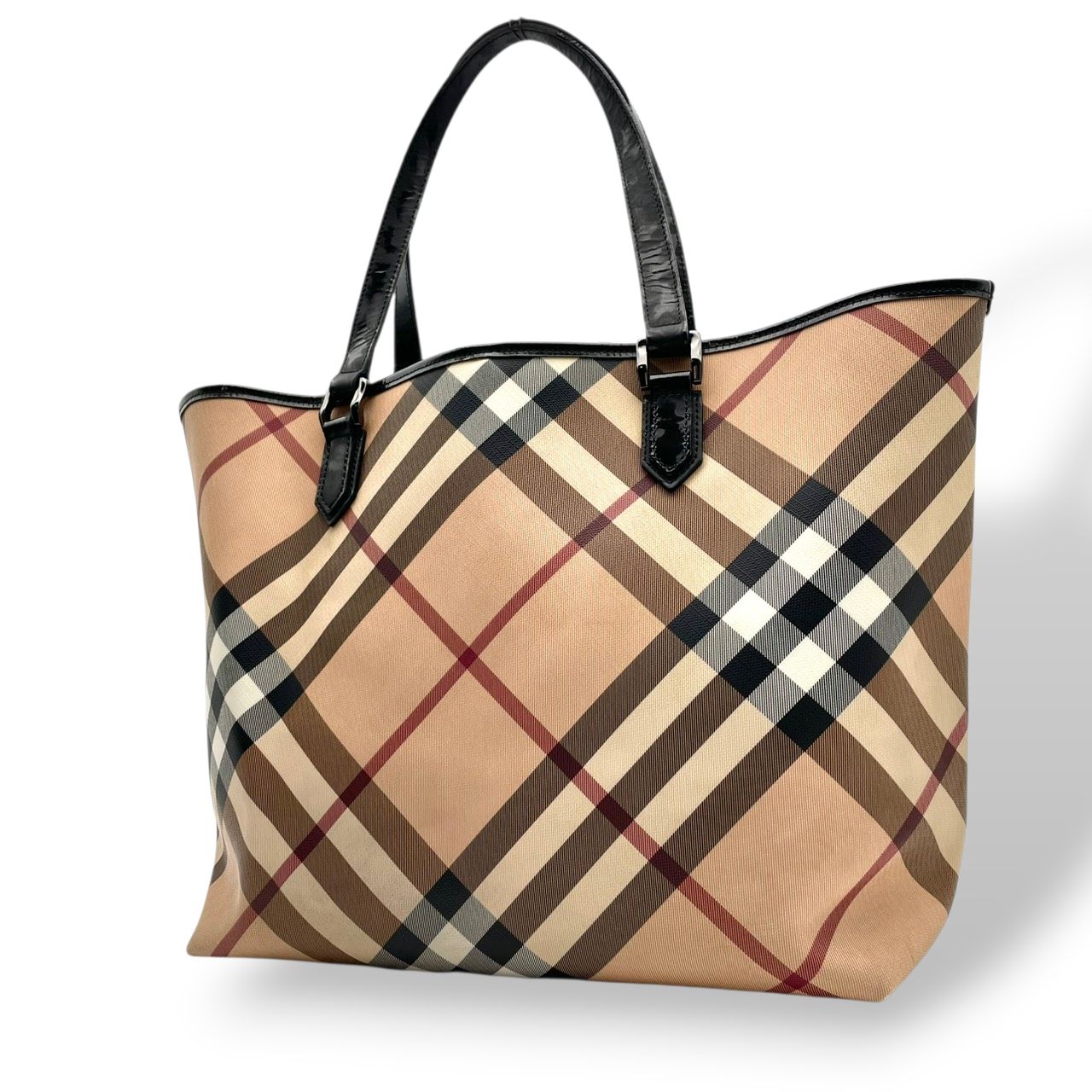 バーバリー BURBERRY トートバッグ ハンドバッグ ノバチェック シャドーホース PVC レザー ベージュ 大容量 A4収納可 肩掛け ワンショルダー ヴィンテージ ビンテージ クラシック エレガント 自立可 英国 伝統 希少 レディース メンズ S69