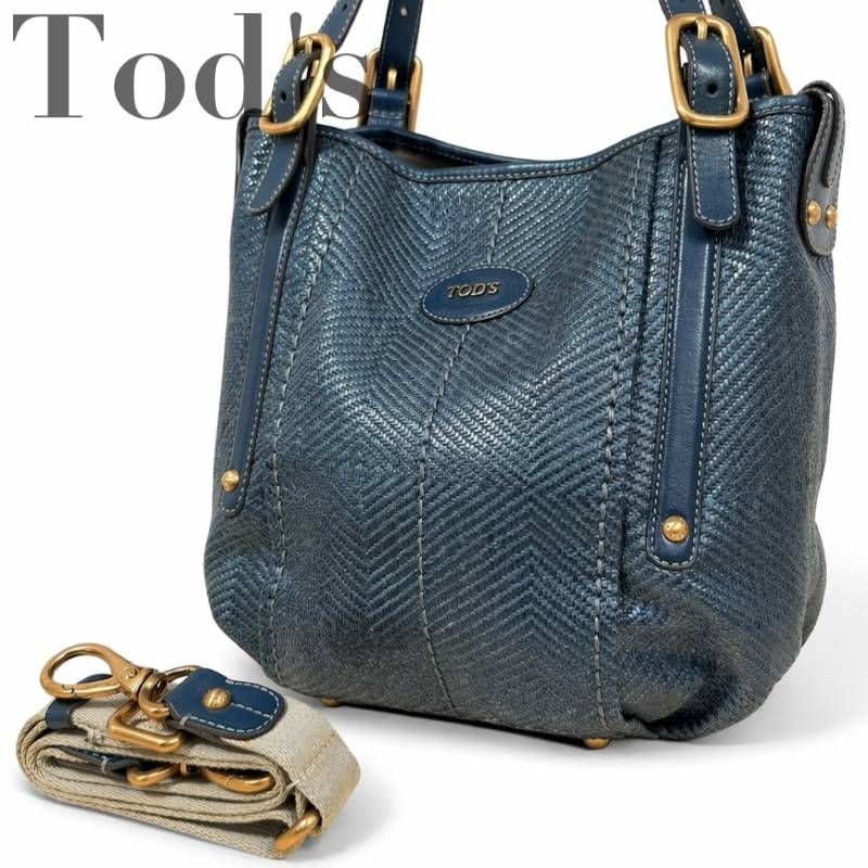 ☆★TOD'S　トッズ★トートバッグ　ショルダーバッグ　肩掛け　斜め掛け　2way ネイビー　ロゴ　大容量★♯2458